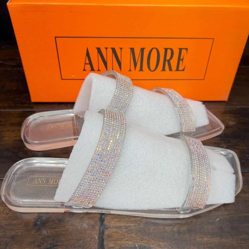 ANN MORE Carson Rhinestone Clear Slide Sandals Women's Size 8 EU 39 Bling Sparkl - Picture 5 of 10
